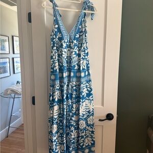 SAYLOR Blue and White Geometric Maxi Dress